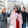 Exclusif - Sylvie Tellier (directrice générale de la société Miss France) et Clémence Botino, Miss France 2020, arrivent chez Sothys (produits de beauté) à Paris le 17 décembre 2019.