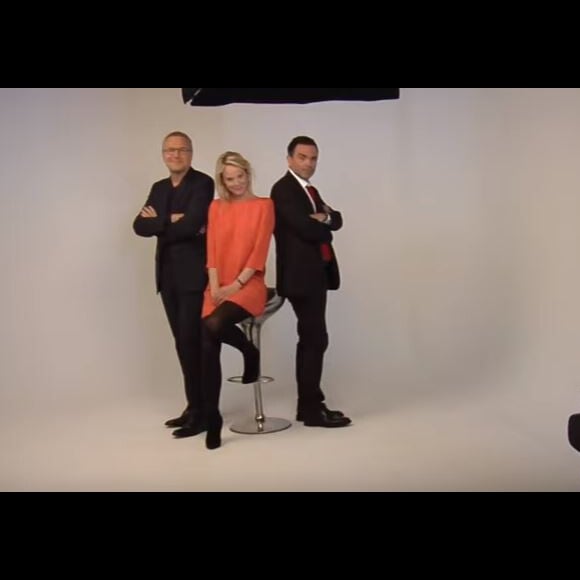 Yann Moix, Vanessa Burggraf et Laurent Ruquier en shooting photos, août 2016