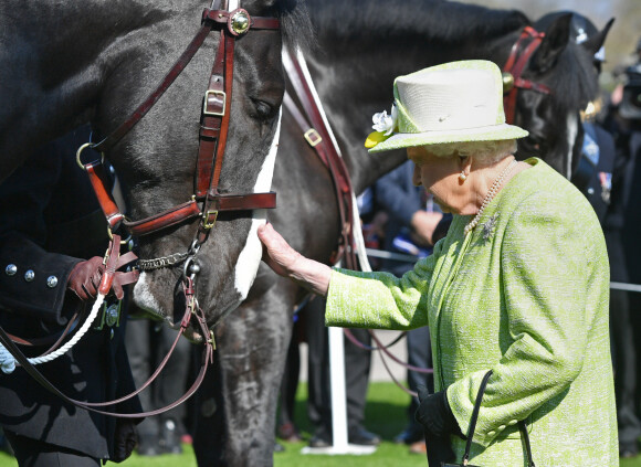 La reine Elisabeth II d'Angleterre assiste à la nomination d'un nouveau cheval pour la police appelé Windsor à l'école King Bruton de Bruton le 28 mars 2019.