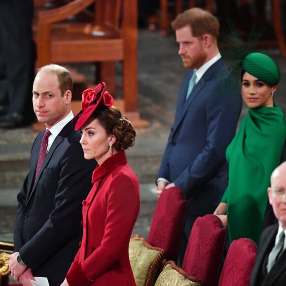 Le prince William, duc de Cambridge, et Catherine (Kate) Middleton, duchesse de Cambridge, Le prince Harry, duc de Sussex, Meghan Markle, duchesse de Sussex - La famille royale d'Angleterre lors de la cérémonie du Commonwealth en l'abbaye de Westminster à Londres le 9 mars 2020.