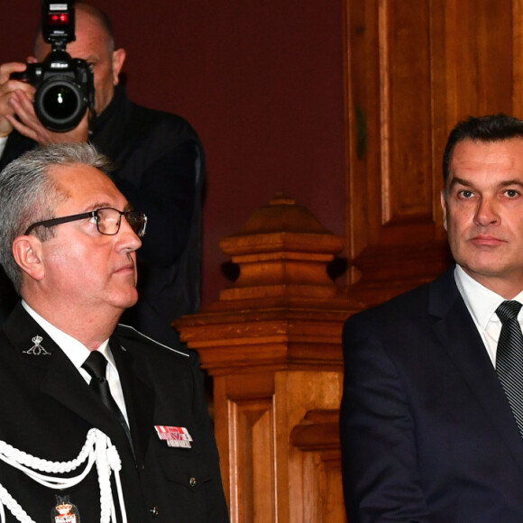 Jean-Raymond Gottlieb (commandant de la D.R.I de Monaco - père de Camille Gottlieb) , à droite, durant la traditionnelle cérémonie des voeux de la Sureté Publique de Monaco le 16 janvier 2018. © Bruno Bebert / Bestimage