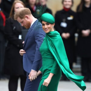 Le prince Harry, duc de Sussex, et Meghan Markle, duchesse de Sussex - La famille royale d'Angleterre lors de la cérémonie du Commonwealth en l'abbaye de Westminster à Londres, le 9 mars 2020.