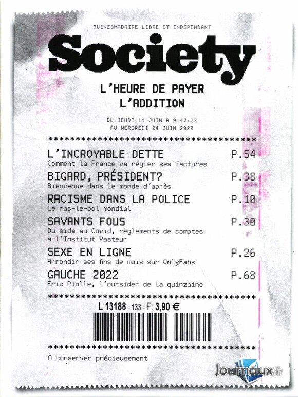 Couverture du magazine "Society", numéro du 11 juin 2020.