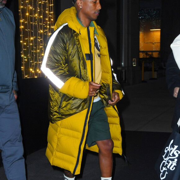 Pharrell Williams et sa femme H. Lasichanh porte les mêmes baskets Human Made Adidas en balade dans les rues de New York, le 4 décembre 2019.