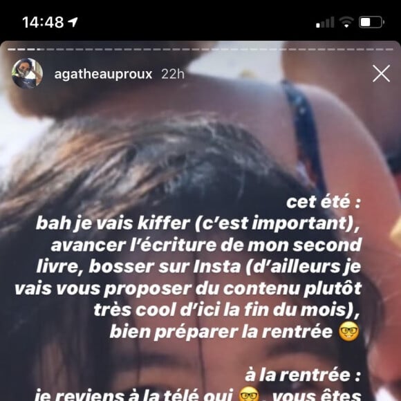 Agathe Auproux se livre sur ses complexes et ses projets en story sur Instagram le 18 juin 2020.