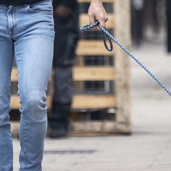 Exclusif - Kit Harrington arbore un nouveau look, loin de celui de "Game of Thrones", en promenant son chien à Londres. L'acteur de 33 ans a fait quelques courses chez l'épicier de son quartier. Le 10 juin 2020.