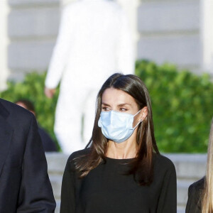 Le roi Felipe VI d'Espagne, la reine Letizia, la princesse Leonor, l'infante Sofia - La famille royale d'Espagne assiste à un hommage aux victimes du coronavirus (COVID-19) à la Cathédrale de l'Almudena à Madrid le 6 juillet 2020.