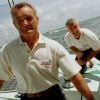 Eric Tabarly à bord d'un voilier. Bordeaux. Le 24 juin 1997.
