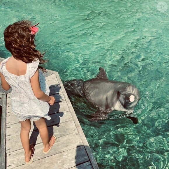 Arhur dévoile une photo de Manava à Tahiti, avec un dauphin, le 5 août 2020