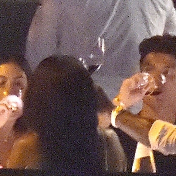Exclusif - Cristiano Ronaldo et sa compagne Georgina Rodriguez dînent avec des amis, dont le footballeur Jose Semedo, au restaurant "La Langosteria" à Paraggi près de Portofino. Le 2 août 2020.