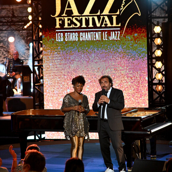 Exclusif - China Moses et André Manoukian durant le premier jour d'enregistrement de l'émission de télévision "Nice Jazz Festival" au Théâtre de Verdure à Nice, le 24 juillet 2020. © Bruno Bebert/Bestimage