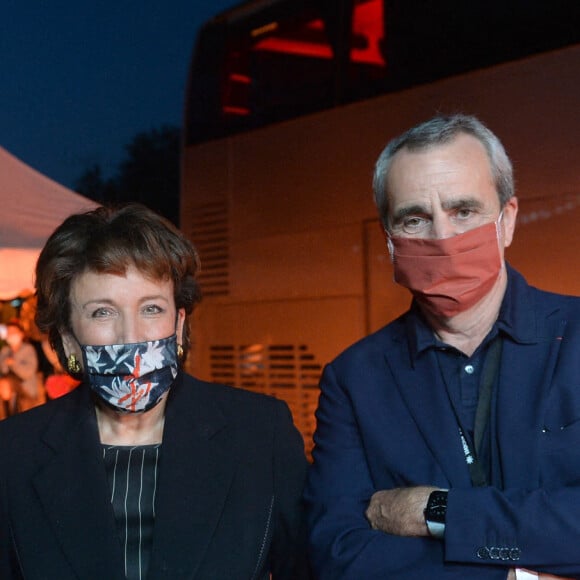 Exclusif - Diego Bunuel, directeur des programmes de France Télévisions, Roselyne Bachelot, ministre de la culture, Takis Candilis, Directeur général délégué des programmes de France Télévisions lors du Festival des Festivals de Rock en Seine au parc de Saint-Cloud le 27 août 2020. Un spectacle diffusé en live sur France 2. © Tiziano Da Silva / Veeren Ramsamy / Bestimage