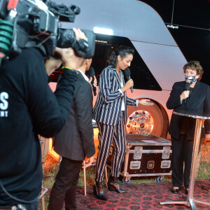 Exclusif - Nagui, Leïla Kaddour, Roselyne Bachelot, ministre de la Culture lors du Festival des Festivals de Rock en Seine au parc de Saint-Cloud le 27 août 2020. Un spectacle diffusé en live sur France 2. © Tiziano Da Silva / Veeren Ramsamy / Bestimage