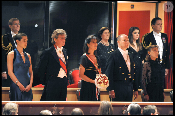 Charlotte Casiraghi, le prince Ernst-August de Hanovre, la princesse Caroline de Monaco et le prince Albert de Monaco - Soirée de gala au Grimaldi Forum pour la Fête nationale monégasque en 2008.
