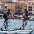 La princesse Charlene de Monaco, soutenue par son mari le prince Albert, s'entraîne avec le champion de MMA Conor McGregor pour le "Calvi – Monaco Water bike Challenge" qui se tiendra en septembre. Sur Instagram, le 20 juillet 2020.
