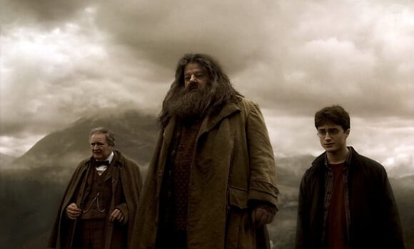 Daniel Radcliffe, Jim Broadbent et Robbie Coltrane dans le film "Harry Potter et le Prince de sang mêlé". 2009.