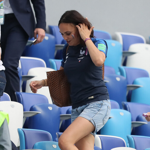 Valérie Bègue (Miss France 2008) dans les tribunes lors du match de quart de finale de la Coupe du Monde Russia2018 "France - Uruguay (FIFA World Cup Russia2018)" au stade Nijni Novgorod. La France a gagné 2-0 et rencontrera la Belgique en demi-finale. Russie, le 6 juillet 2018. © Cyril Moreau/Bestimage