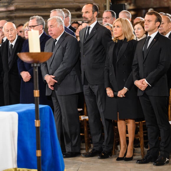 Carla Bruni-Sarkozy, Nicolas Sarkozy, Valery Giscard d'Estaing et sa femme Anne-Aymone , Richard Ferrand, Gérard Larcher, Édouard Philippe, Brigitte Macron et le président de la république Emmanuel Macron- Obsèques de Jacques Chirac en l'église Saint-Sulpice à Paris le 30 Septembre 2019. ©Eliot Blondet / Pool / Bestimage