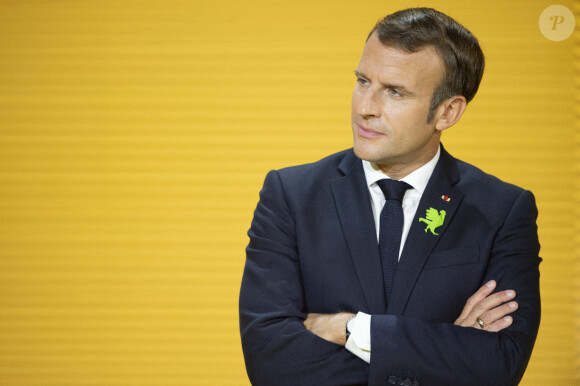 Le président Emmanuel Macron intervient lors de conférence annuelle Bpifrance Inno Génération (BIG) à Paris le 1er octobre 2020. © Eliot Blondet / Pool / Bestimage