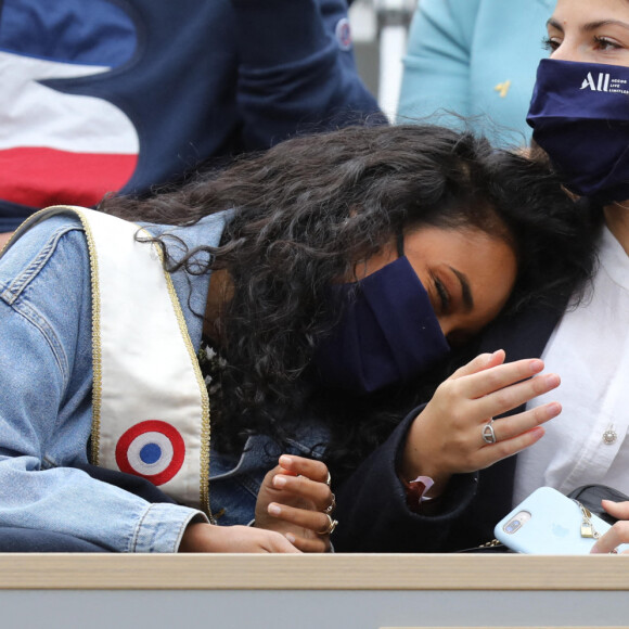 Clémence Botino, Miss France 2020, assiste des Internationaux de France de tennis à Roland Garros. Paris, le 30 Septembre 2020 © Dominique Jacovides / Bestimage