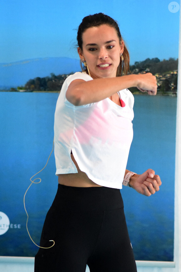 Exclusif - Marine Lorphelin (Miss France 2013) anime une séance cardio et musculation au salon Be Fit à Aix-les-Bains le 19 septembre 2020. © Romain Doucelin / Bestimage