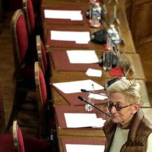 Isabelle Balkany, maire par intérim pendant la détention de son mari, préside le dernier conseil municipal de la commune de Levallois Perret avant les élections de mars 2020, à la mairie de Levallois-Perret, France, le 13 février 2020. © Dominique Jacovides/Bestimage