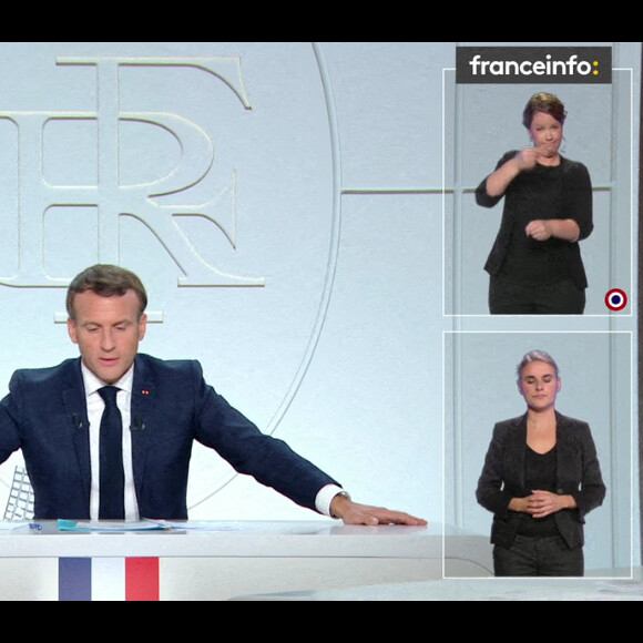 Le président Emmanuel Macron intervient à la télévision pour annoncer un couvre-feu dans les zones les plus touchées par l'épidémie de coronavirus (COVID-19) le 14 octobre 2020. © Federico Pestellini / Panoramic / Bestimage