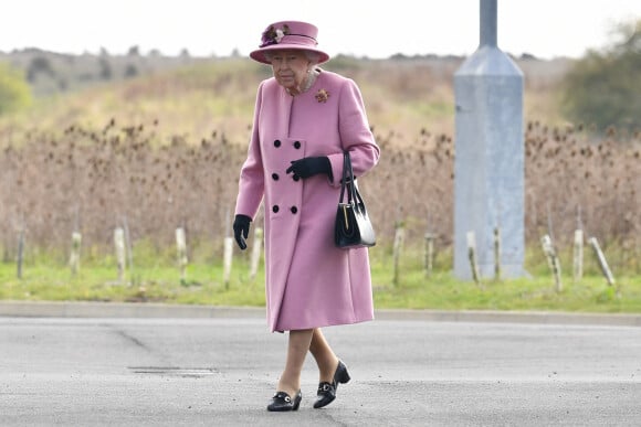 La reine Elizabeth II d'Angleterre et le prince William, duc de Cambridge, visitent le laboratoire des sciences et de la technologie de la défense (DSTL) à Porton Down, le 15 octobre 2020. Cette visite a pour but de voir l'enceinte énergétique, l'affichage des armes, les tactiques utilisées dans le contre-espionnage, ainsi que de rencontrer le personnel impliqué dans l'incident de Salisbury Novichok. La reine Elizabeth II d'Angleterre, arrivée séparément de son petit-fils, mène ici son premier engagement public à l'extérieur d'une résidence royale en sept mois, avant que la pandémie de coronavirus (Covid-19) ne frappe le pays. À cette occasion, aucun des deux ne portait de masque de protection contre le virus.