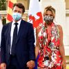 Christian Estrosi, le maire de Nice, et sa femme Laura Tenoudji Estrosi durant la remise de la moto Pernod 250 GP compétitions 1981-1984 à Christian Estrosi au Musée du Sport. C'est sur cette moto que le maire a concouru entre 1981 et 1984. © Bruno Bebert / Bestimage