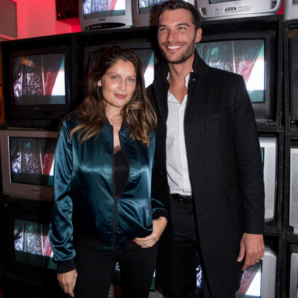 Exclusif - Laetitia Casta et un ami lors de la soirée de lancement du It bag 1440 IKKS à l'hôtel Amour à Paris., le 22 octobre 2020 © Cyril Moreau / Bestimage