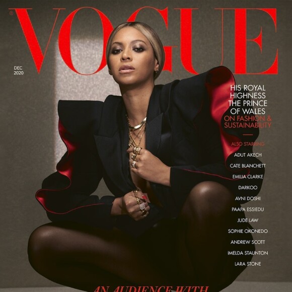 Beyoncé en couverture du numéro de décembre 2020 de l'édition britannique de Vogue. Photo par Kennedi Carter.