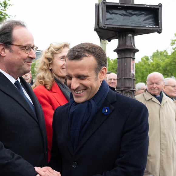 François Hollande, le président Emmanuel Macron, Nicole Belloubet, ministre de la justice, garde des sceaux - Le président Emmanuel Macron lors de la commémoration du 74ème anniversaire de la victoire du 8 mai 1945 à l'Arc de Triomphe à Paris le 8 mai 2019. © Jacques Witt / Pool / Bestimage