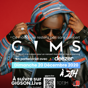 Gims sera en concert exceptionnel le dimanche 20 décembre 2020 sur la plateforme digitale Gigson.live, en partenariat avec Deezer ! 
 
