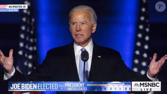 Joe Biden et Kamala Harris lors de leur discours de victoire le soir de l'annonce des résultats de l'élection présidentielle aux Etats-Unis le 7 novembre 2020. © Msnbc/ZUMA Wire / Bestimage