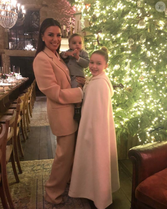 Eva Longoria, son fils Santiago et sa filleule Harper Beckham en décembre 2019.