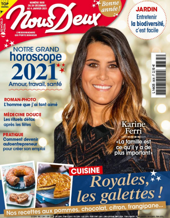 Karine Ferri en couverture du magazine Nous Deux, en kiosques depuis le 29 décembre 2020