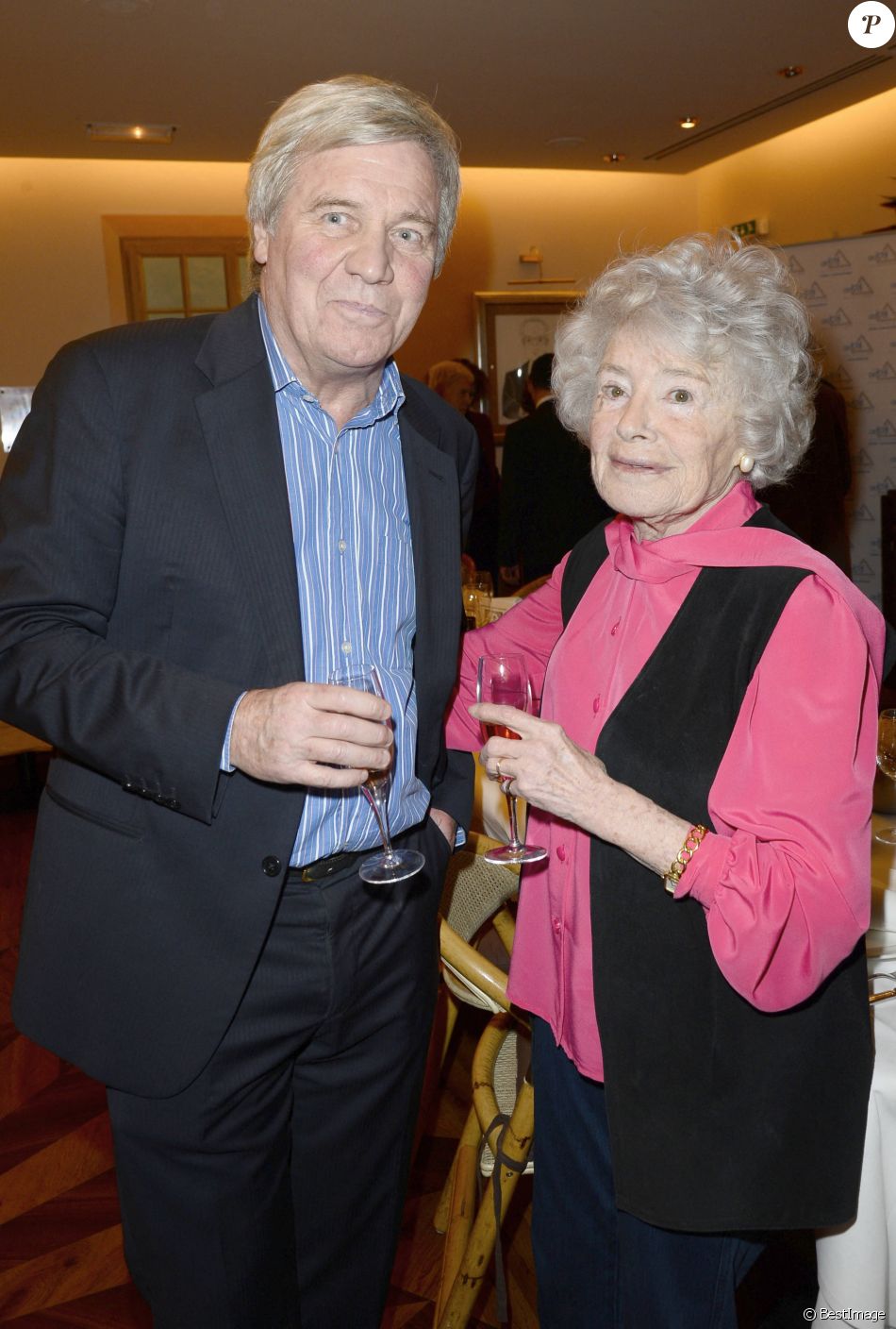 Bruno Masure et Claude Sarraute - Dîner du comité d'honneur de l'Association pour le Droit de Mourir dans la Dignité (ADMD) organisé par Jean-Luc Romero-Michel au Restaurant "Chez Françoise" à Paris le 4 mars 2014.