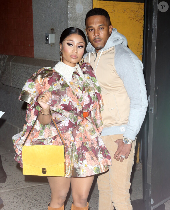 Nicki Minaj et son mari Kenneth Petty arrivent au défilé de Marc Jacobs lors de la New York Fashion Week (NYFW), le 12 février 2020.