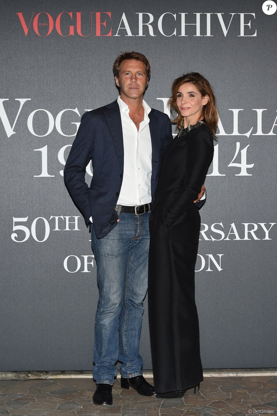 Le prince Emmanuel Philibert de Savoie et Clotilde Courau (princesse de Savoie) - Photocall de la soirée "Vogue 50 Archive" à Milan. Le 21 septembre 2014