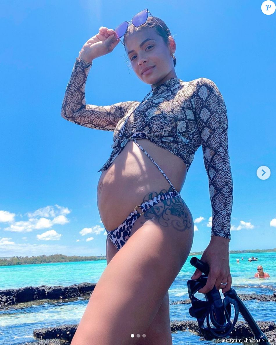 Christina Milian, enceinte et en vacances à l'île Maurice.
