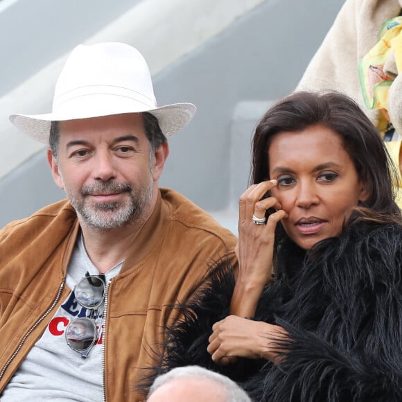 Stéphane Plaza et Karine Le Marchand - Célébrités dans les tribunes des internationaux de France de tennis de Roland Garros à Paris, France, le 8 juin 2019. © Jacovides / Moreau/Bestimage