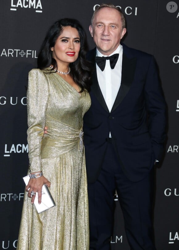 Salma Hayek et son mari François-Henri Pinault à la soirée LACMA Art + Film en l'honneur de Catherine Opie et Guillermo Del Toro présentée par Gucci à Los Angeles, le 3 novembre 2018.