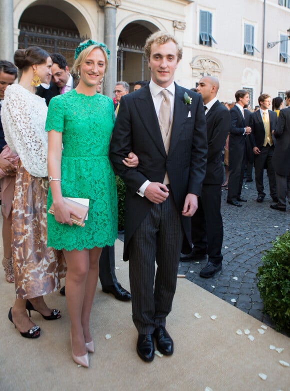 Princesse Maria Laura de Belgique et le Prince Joachim de Belgique - Mariage du Prince Amedeo de Belgique et de Elisabetta Maria Rosboch von Wolkenstein, à la basilique de Santa Maria à Trastevere, Rome, Italie le 5 juillet 2014.