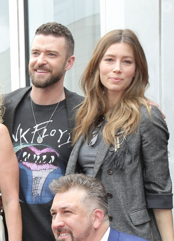 Justin Timberlake et sa femme Jessica Biel - Les membres du groupe NSYNC reçoivent leur étoile sur le Walk of Fame à Hollywood. Le 30 avril 2018.
