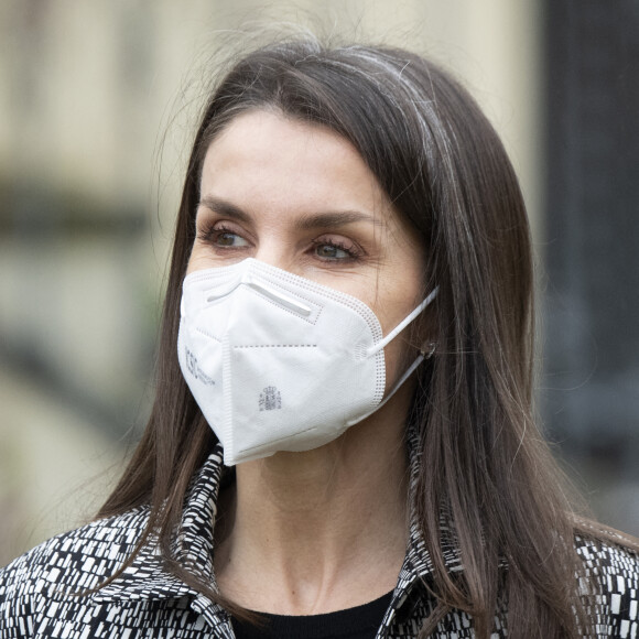 La reine Letizia d'Espagne arrive pour une réunion de la fondation pour l'aide contre la toxicomanie au siège de la FAD à Madrid, Espagne, le 2 février 2021.