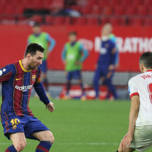 Lionel Messi lors du match FC Séville - FC Barcelone en Coupe du Roi, le 11 février 2021.