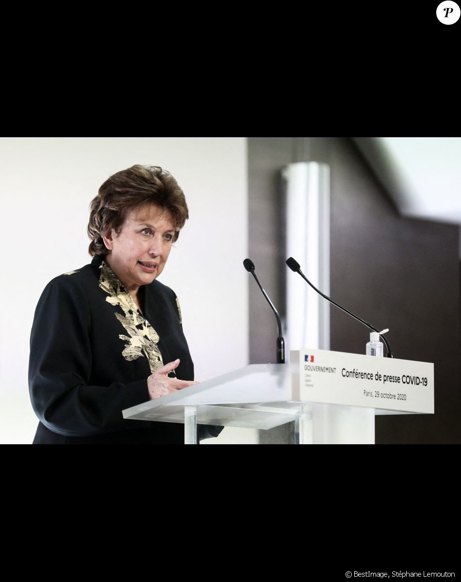 Roselyne Bachelot, ministre de la Culture - Conférence de presse du Premier ministre sur l'application des mesures pour lutter contre la deuxième vague de l'épidémie de coronavirus (COVID-19), le 29 octobbre 2020. © Stéphane Lemouton / Bestimage
