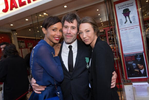 Exclusif - Sonia Rolland Jalil Lespert et Laura Smet - Jalil Lespert est décoré Chevalier dans l'Ordre des Arts et des Lettres par Yannick Bolloré lors d'une cérémonie organisée au cinéma Mac Mahon à Paris, le 9 juin 2015.