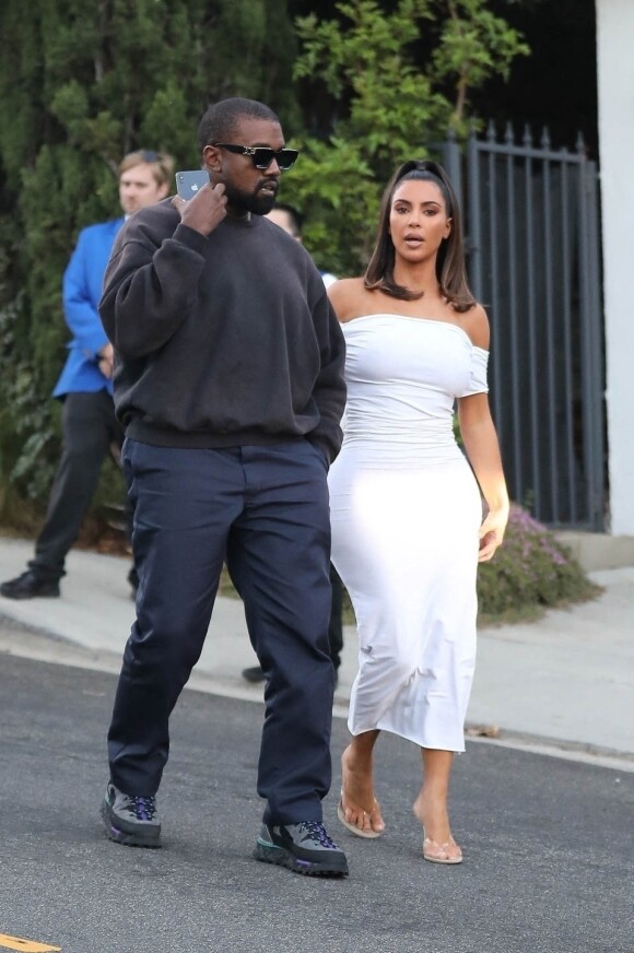 Exclusif - Kim Kardashian et son mari Kanye West arrivent à un diner privé au restaurant Crustacean à Beverly Hills, Los Angeles, le 30 juin 2019