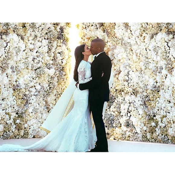 Kim Kardashian et Kanye West lors de leur mariage à Florence en mai 2014.